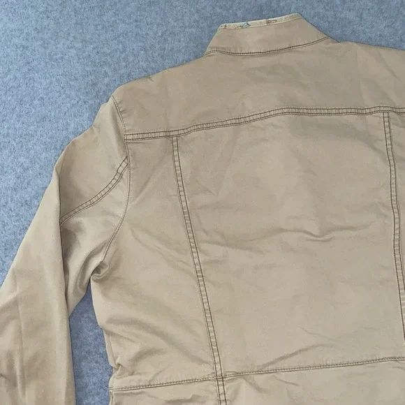 GAP Women's XL Khaki Cotton Twill Jacket Floral Trim Utility Peplum Button Up - Picture 13 of 16